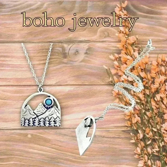 Turquoise Western necklace mountain pendant country jewelry - Picture 5 of 10